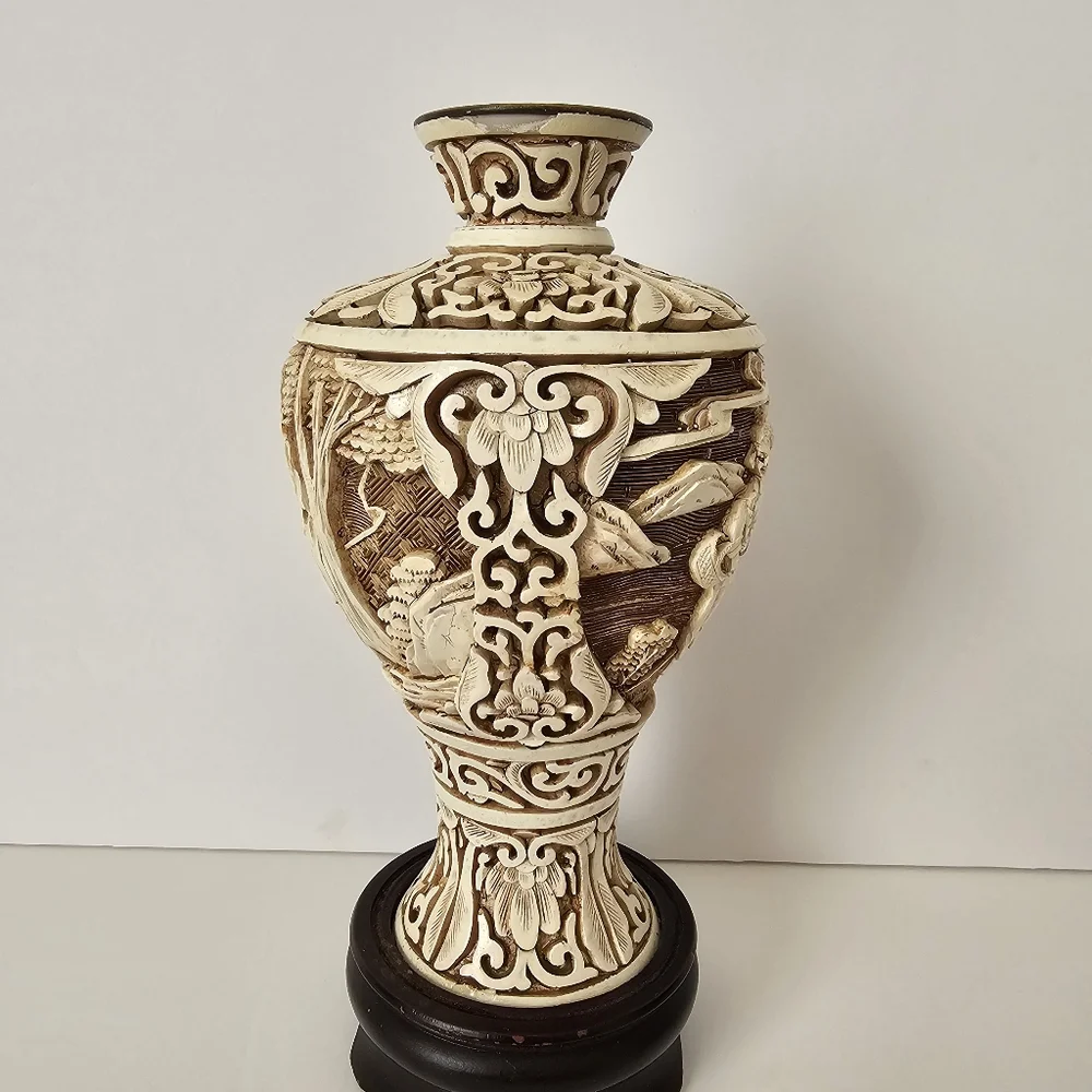 Vintage Cream Faux Cinnabar Vase – 8